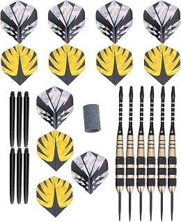 Keenso Kit de dardos com 6 dardos destacáveis, 24 g, conjunto de dardos com ponta de aço de latão, preto, níquel e cobre com 6 hastes de dardo, 12 voos de dardo, 1 pedra de dardos