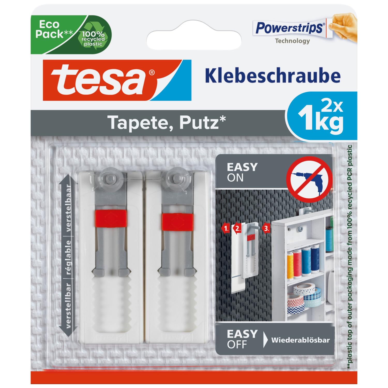 Tornillo adhesivo ajustable tesa para paredes pintadas y yeso (1 kg)