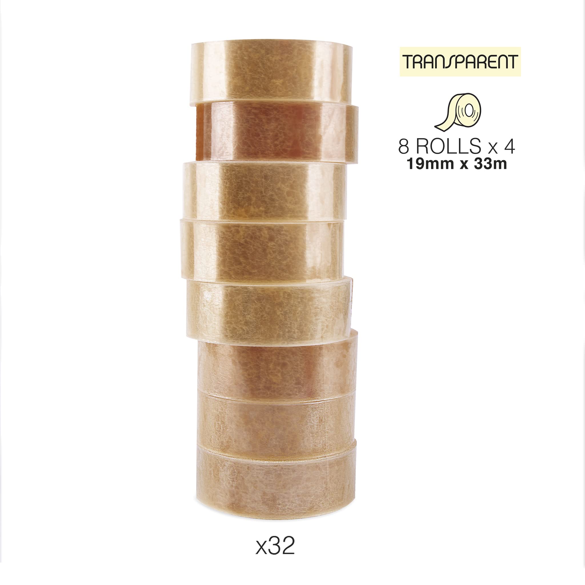 APLI 18961 - Pack de 32 cintas adhesivas transparentes - 19 mm x 33 m - 4 torres de 8 unidades