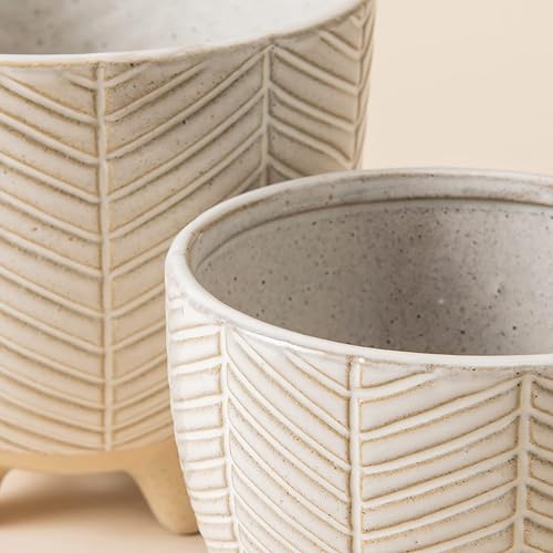 Miniatura 4 de LA JOLIE MUSE Macetas de cerámica con pies, 6.7 + 5.1 pulgadas, decoración bohemia para interiores con drenaje, regalo de decoración del hogar,