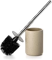 Viosuniu Ceramic Toilet Brush & Holder Set - Stainless Steel Handle, Non-Scratching Nylon Bristles, Freestanding Deep-Cleaning Brush