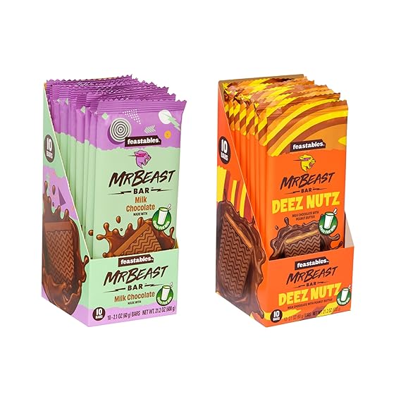 Buy MrBeast Peanut Butter and Milk Chocolate Bars Bundle by Feastables - (10 Cou&hellip;