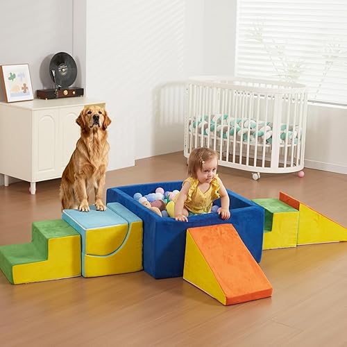 Miniatura 2 de STAOLENE Bloques de escalada de espuma suave con pozo de bolas, 6 juguetes de escalada de color para niños pequeños, juego de actividades de