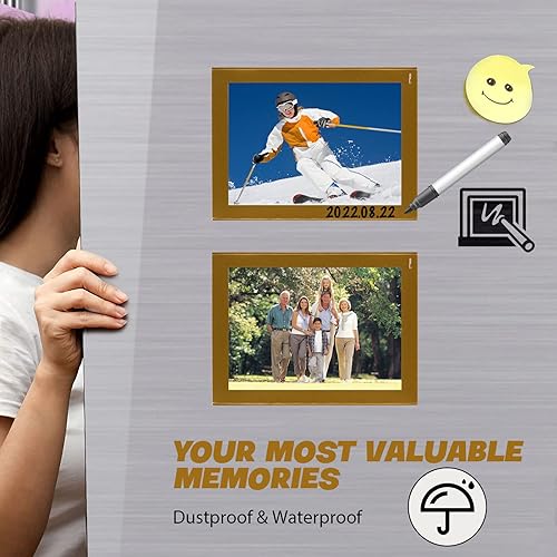 Miniatura 3 de STTMGN Portarretratos magnéticos (4 x 6 pulgadas, paquete de 10 unidades) con borde dorado, bolsillos para marcos de fotos magnéticossoporte para