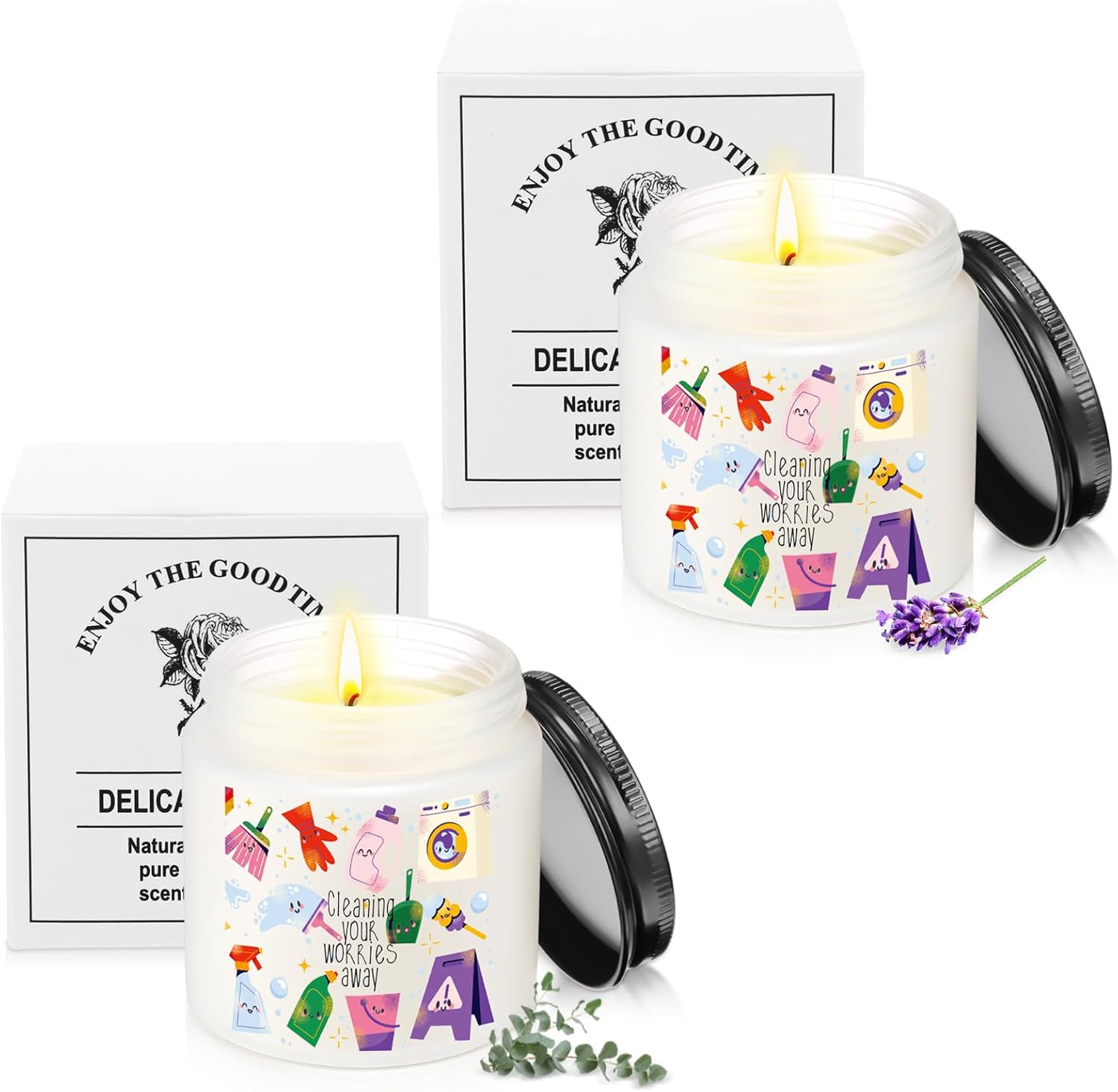 Nuanchu 2 Pcs Housekeeping Week Gifts Housekeeper Appreciation Gifts Janitor Candle for School Custodian Women Cleaner Cleaning Your Worries Away (Smell 1)