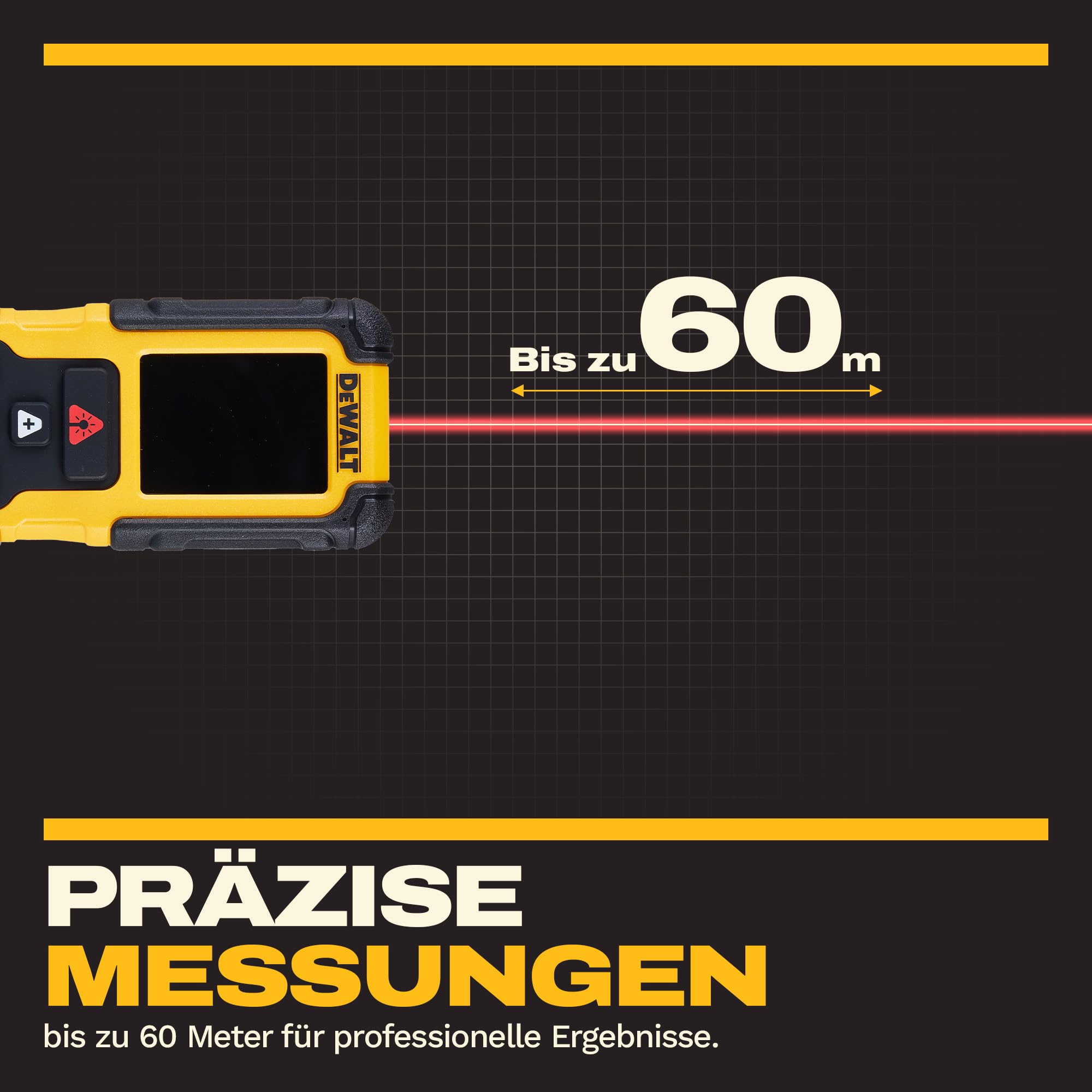 DEWALT 60m Laser-Entfernungsmesser mit wiederaufladbarem Lithium-Akku, DWHT78200-XJ