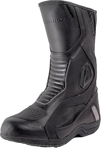 KRONOX Motorcycle Riding Boots for Men Touring Water Resistant Black PU Leather
