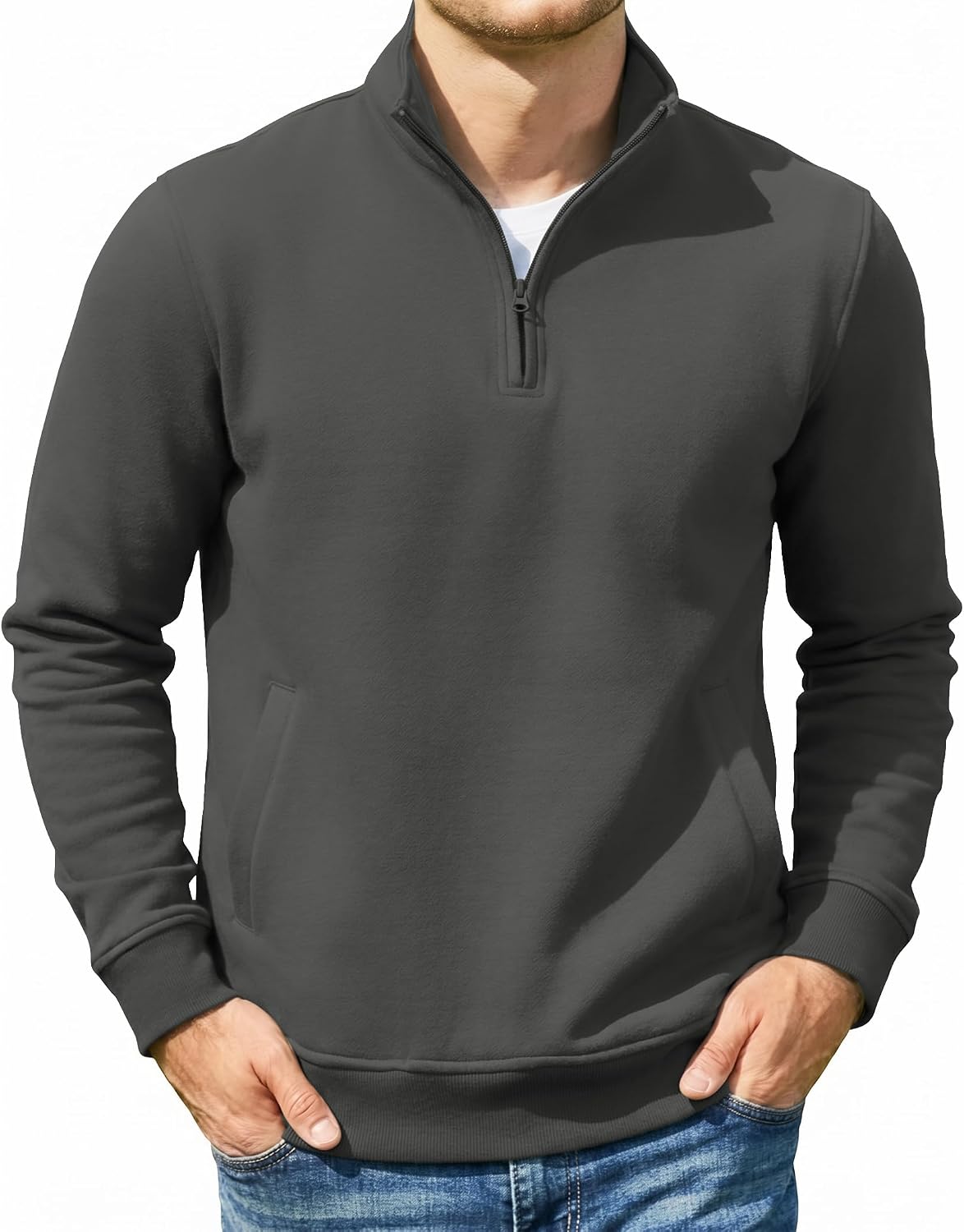COOFANDY Mens Quarter Zip Pullover Casual Cotton Fleece-Lined Sweatshirt