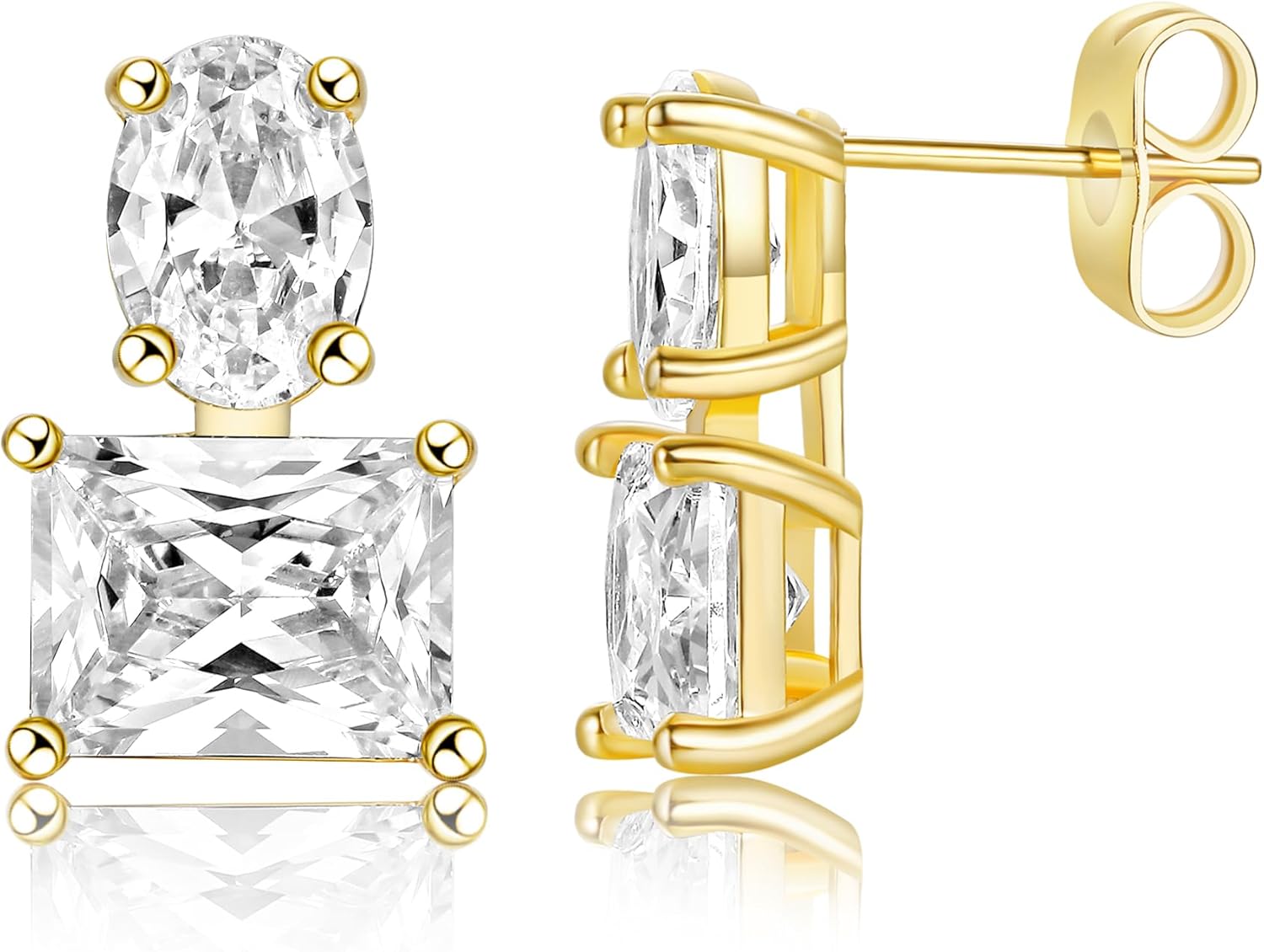 MDFUN 18K Yellow Gold-Plated Cubic Zirconia Stud Earrings for Women – Oval Rectangle CZ Hypoallergenic Earrings