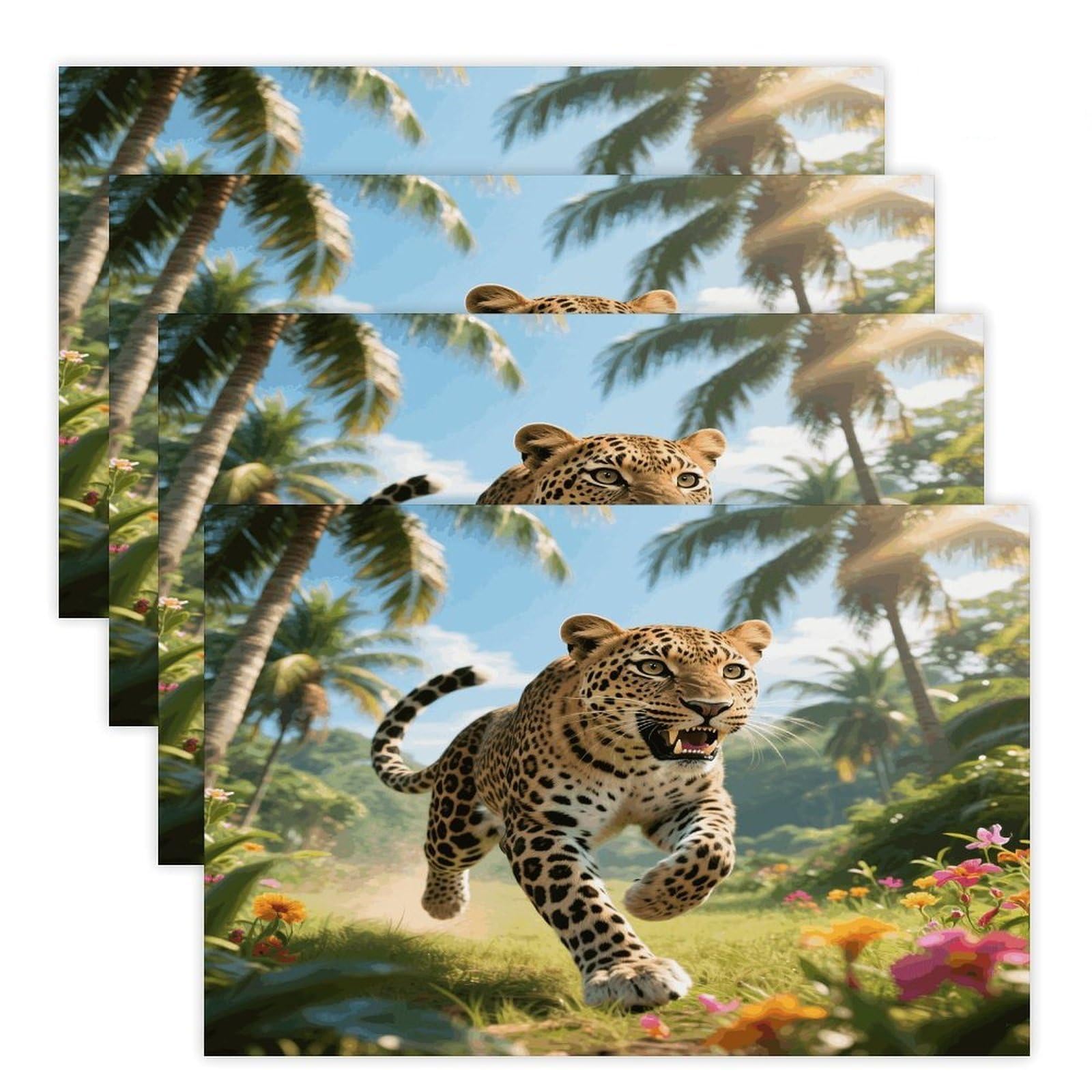 Tropical Cheetah Placemats Heat Resistant Non-Slip Place Mats Washable Wipeable Table Mat Kitchen Dining Table Decoration Placemats Indoor Outdoor Place Mats 17.7’’×11.8’’