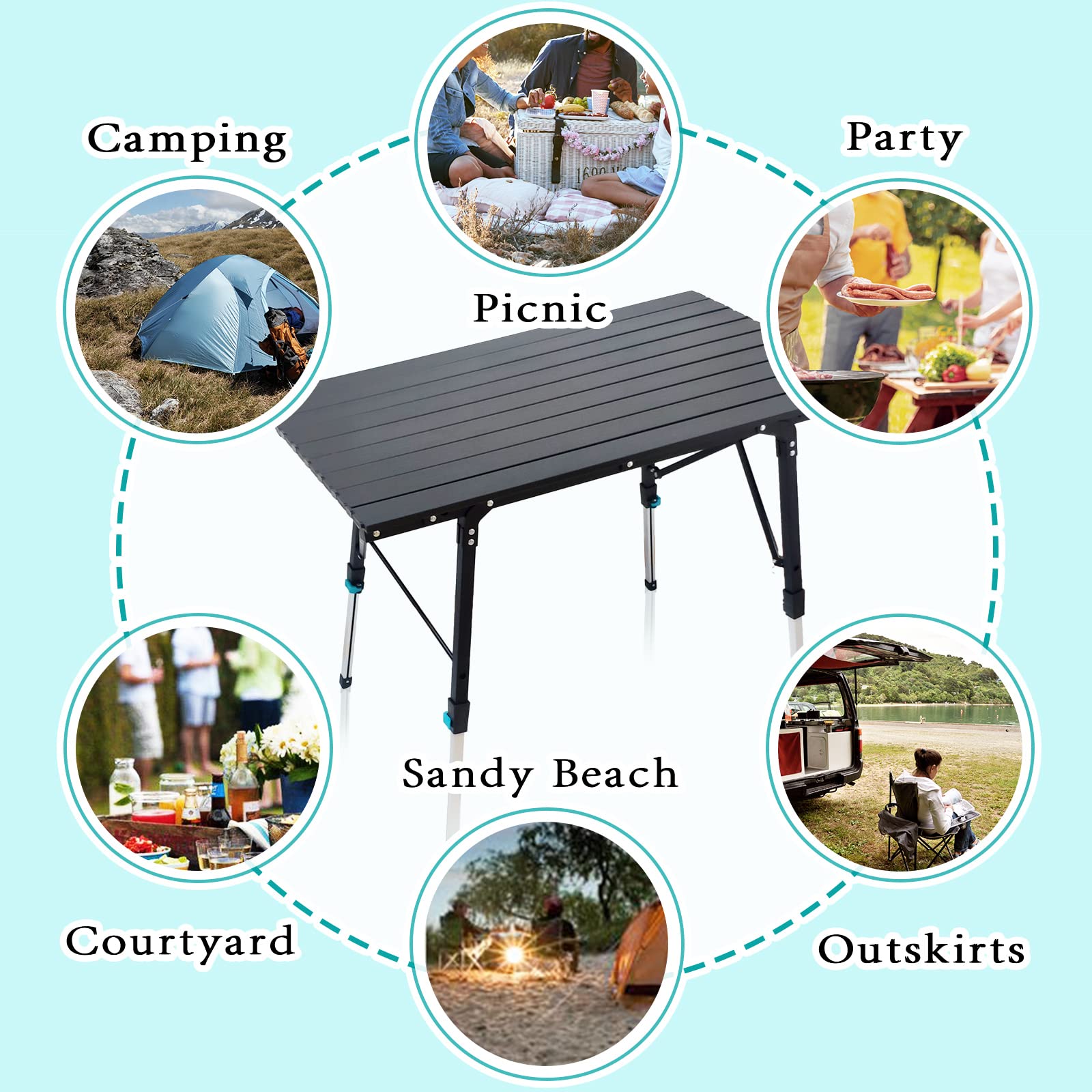 CampLand Aluminum Table Height Adjustable Folding Table Camping Outdoor