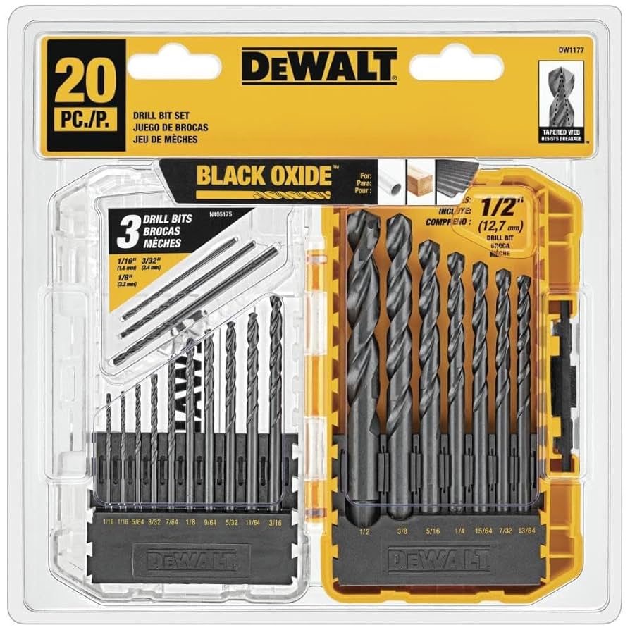 DEWALT Black Oxide Drill Bit Set, 20-Piece (DW1177) : Amazon