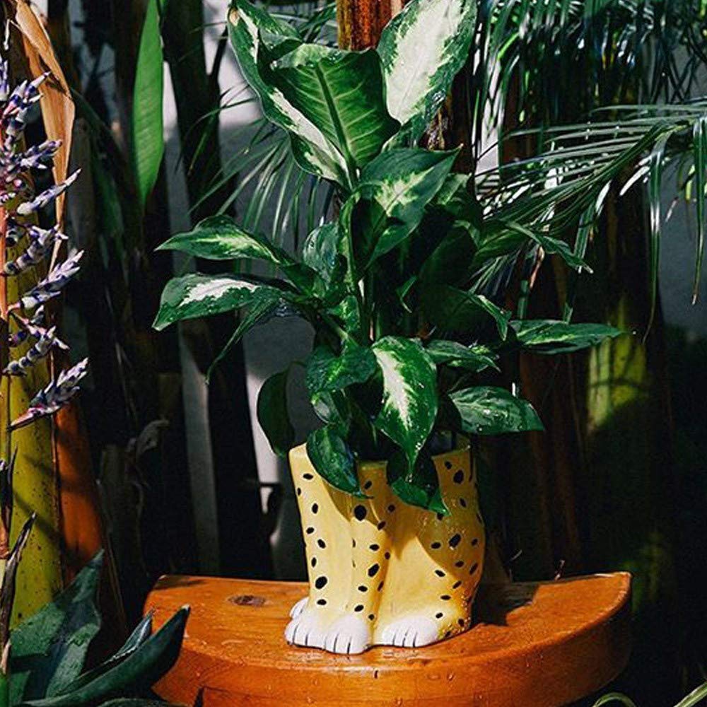 DOIYModern Flower Pot - Cheetah Shape Design - Made with Ceramic - Planter for Plants - Decorative Vase - Black and Yellow - 13.5x15x15cm