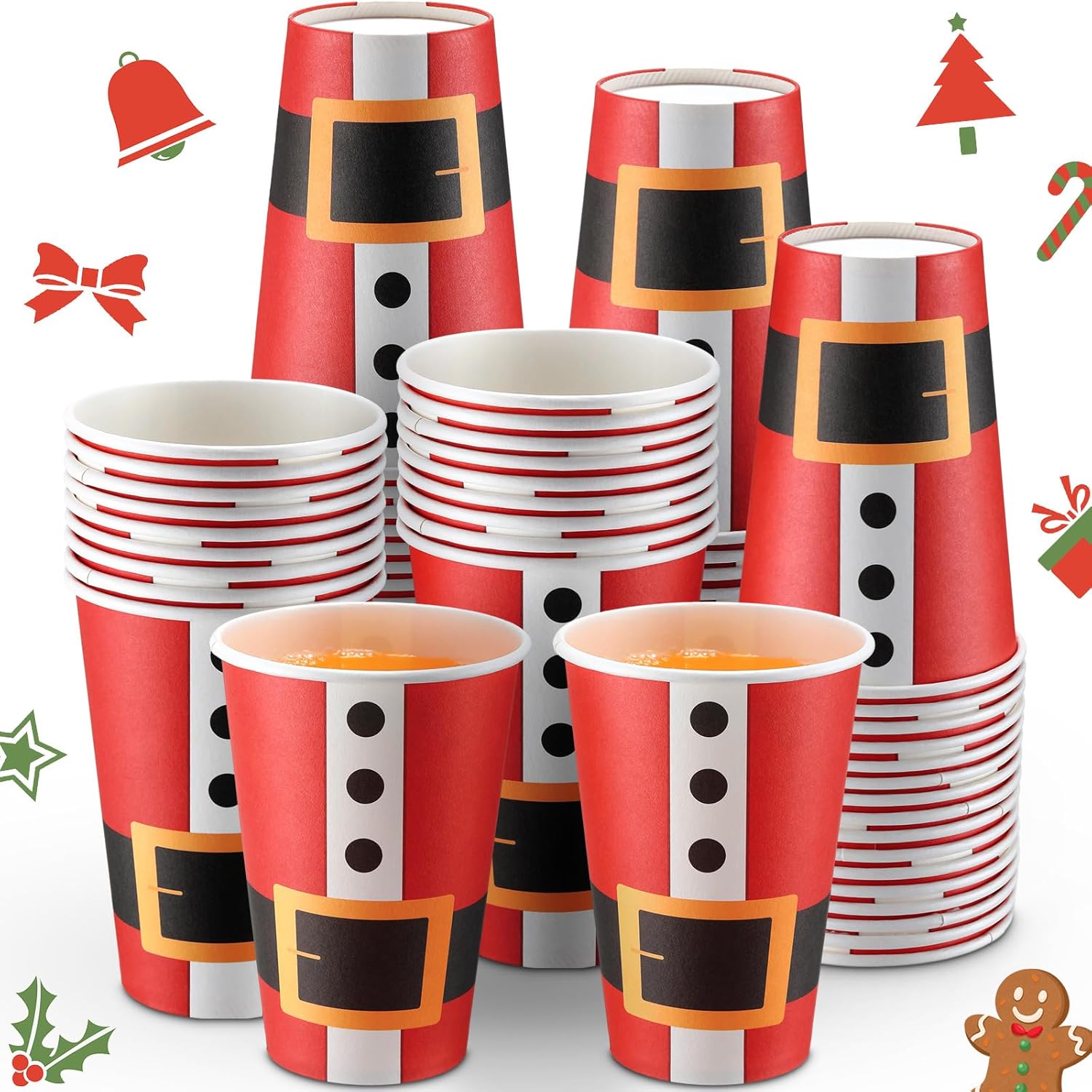 Sliner 100 Pcs Christmas Disposable Coffee Cups 12 oz Santa