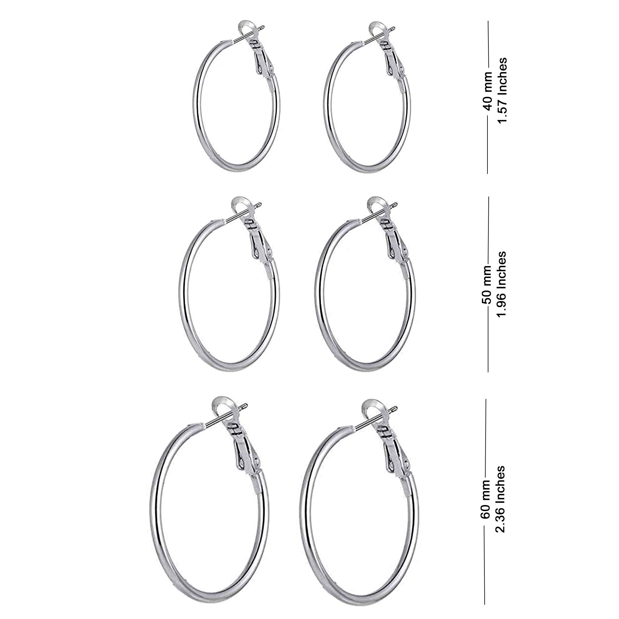 Set di 3 paia di orecchini a cerchio in argento Sterling 925, grandi orecchini a cerchio senza frizione, da donna 40, 50 e 60 mm