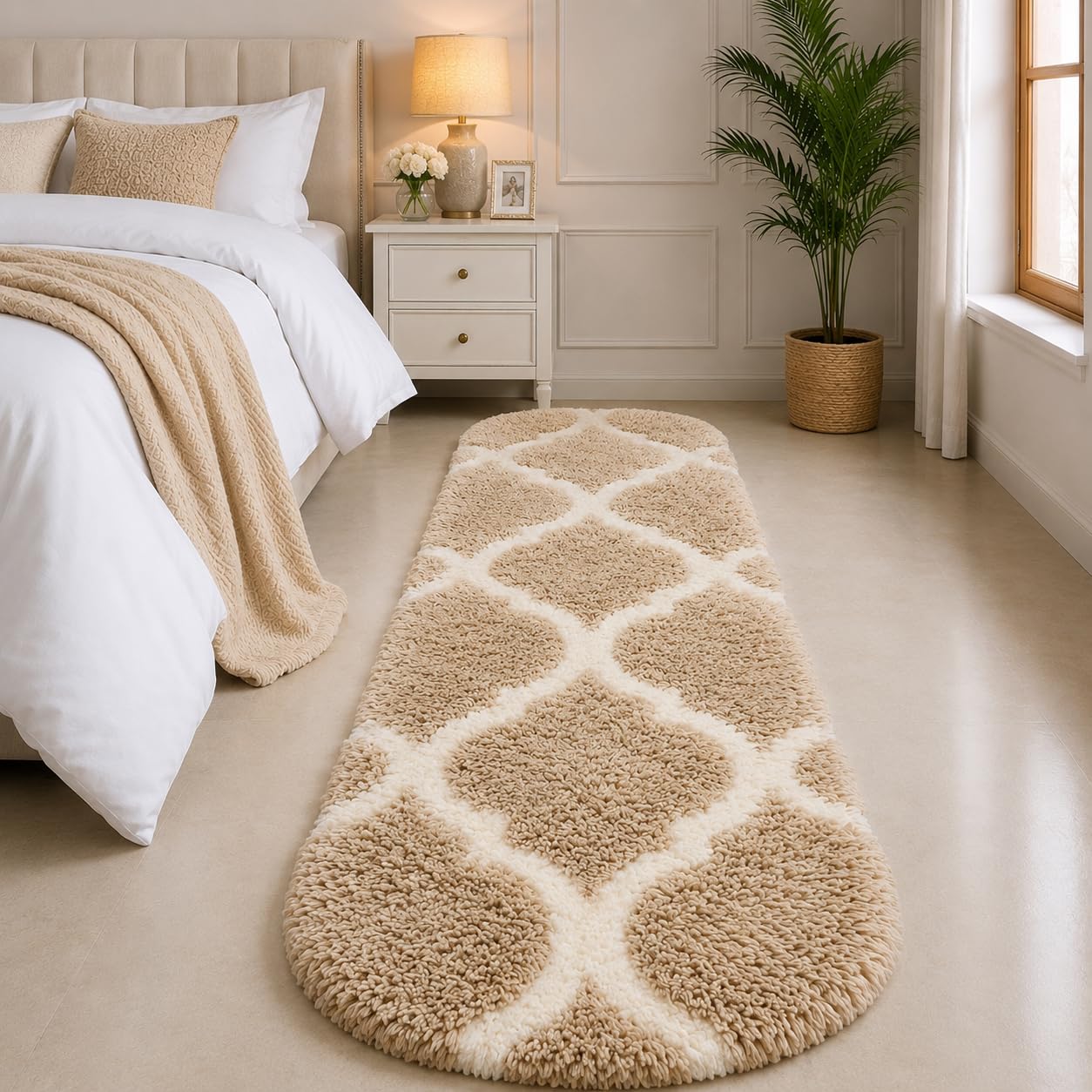 Premium Shaggy Polyester 2x4 feet Runner Rug – Soft Plush Microfiber Mix Color Carpet, Anti-Slip Entryway Hallway Runner for Bedroom & Living Room - (Beige MⅡ, Rect)-image-38