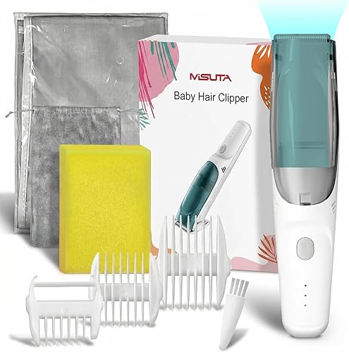 JADE KIT Cortapelos para bebés con aspiradora – 3 peines guía – Cortapelos recargables para el hogar de niños, cortapelos silenciosos para niños y