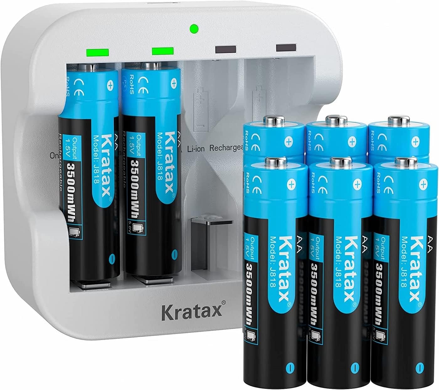 Kratax AA AAA Rechargeable Battery Charger,3500mWh 1.5V Rechargeable