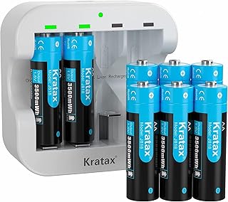 Kratax AA AAA Rechargeable Battery Charger,3500mWh 1.5V Rechargeable Lithium AA Battery,High-Capacity Li-ion Double AA Rechargeable Batteries,Constant Output,2H Fast Charge(8AA+1Charger)