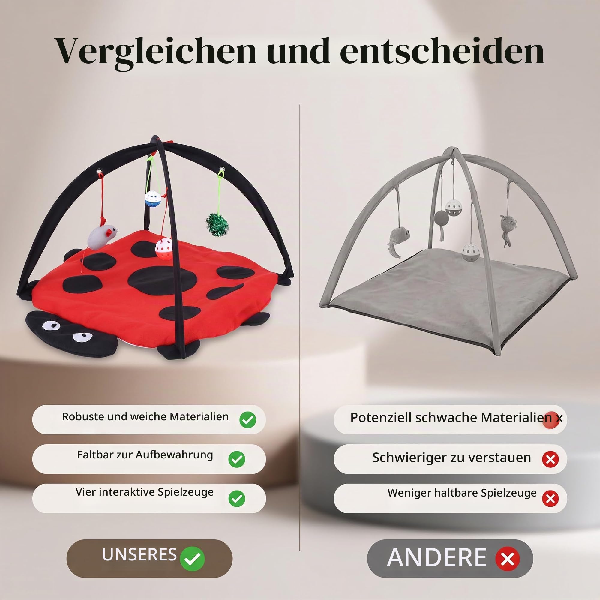 Wakects Cat Spielteppich, Cat Bed Toy Katze Hund Interaktive Matte Haustier Puffer Bett mit hängenden Spielzeug Balls und Mäuse, Katze Spielzeug Großes