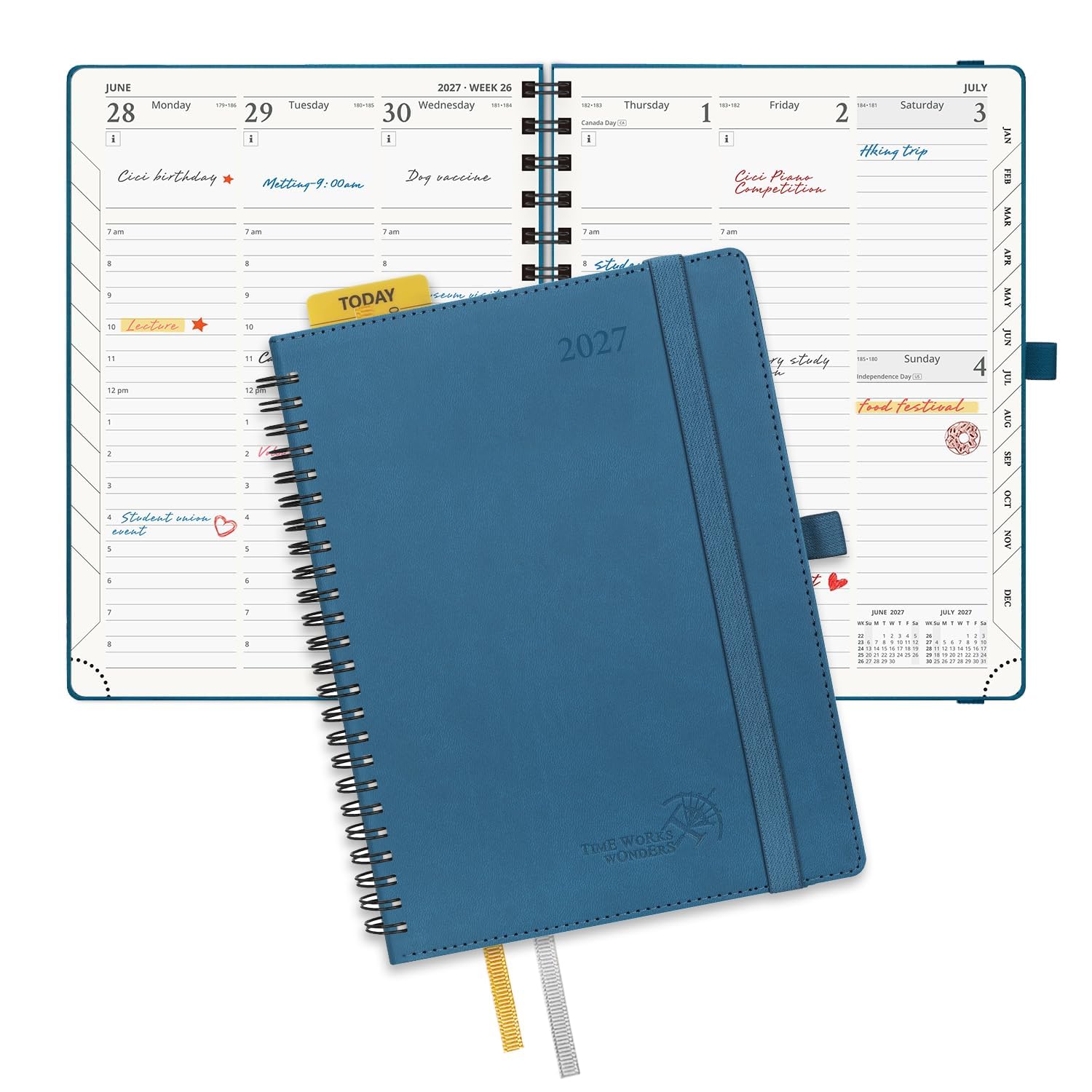 POPRUN Diary 2027 Week to View A5 Soft Cover Spiral Vertical Planner