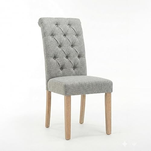 Miniatura 4 de AC Pacific Natalie Tufted Dining Chairs, Contemporary Upholstered Home Kitchen Armless Parson Seat with Rolled Top, Set of 2,Light Grey