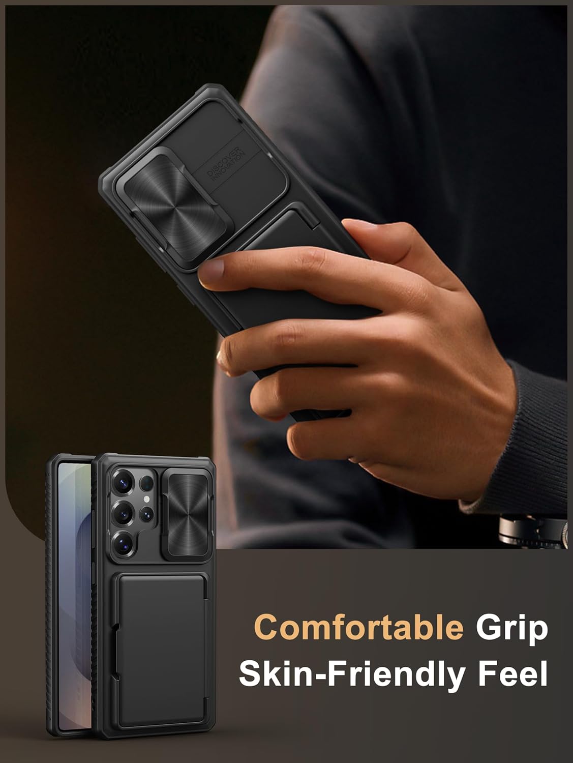 Vihibii for Samsung Galaxy S25 Ultra Case with Card Holder (4 Cards), RFID Blocking & Slide Camera Cover, Military Grade Drop Protection, Rugged Hard Back & Silicone Edge Wallet Case, 6.9" 2025, Black - Image 6