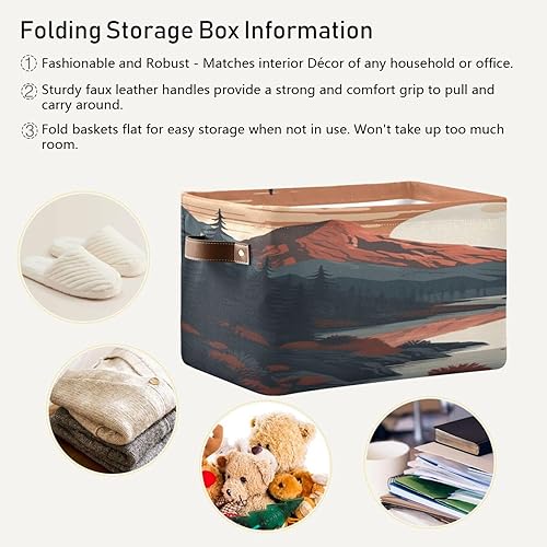 Miniatura 6 de Contenedores de almacenamiento de paisaje de montaña para ropa de 14.2 x 10.2 x 8.3 pulgadas, canastas de almacenamiento de lona plegables con asas,
