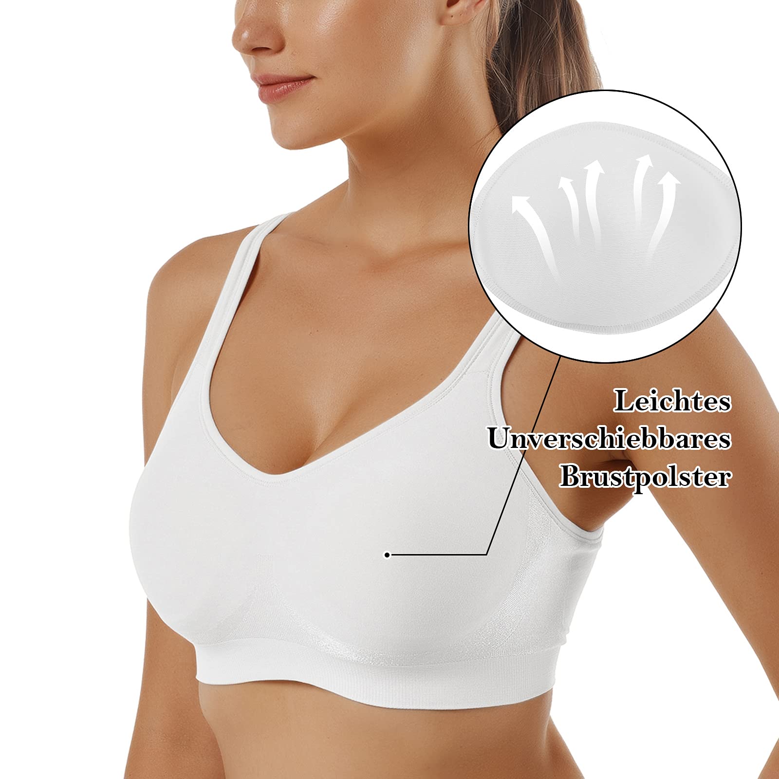 Vertvie Sujetador Deportivo Mujer 1/2/3 Piezas sin Aros con Almohadillas Sujetadores Cómodos para Diario Ejercicio Yoga Dormir(C-3*Blanco,L)