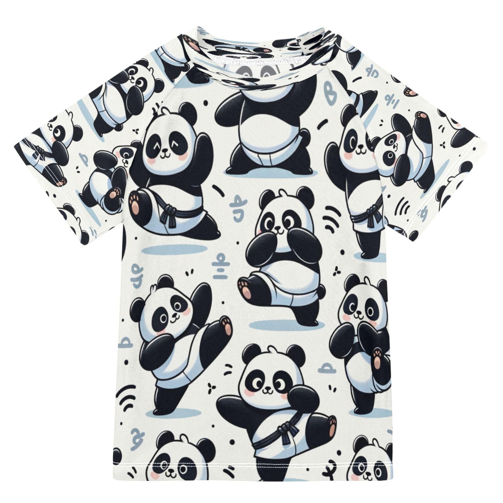 Boys Sun Shirts UV Protection Short Sleeve Rash Guard Swim Shirt Cartoon Panda Water Shirt Rashguard 7-8T,61