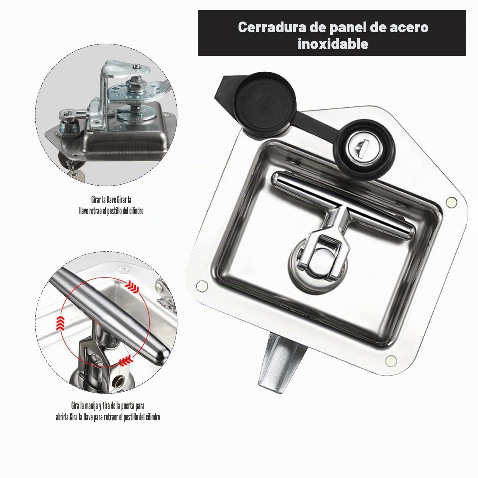 2 Unidades de cerradura de caja de herramientas de camión, herramientas de bloqueo de mango en forma de T, herramientas de bloqueo de mango plegable en forma de T de acero inoxidable con 2 llaves para