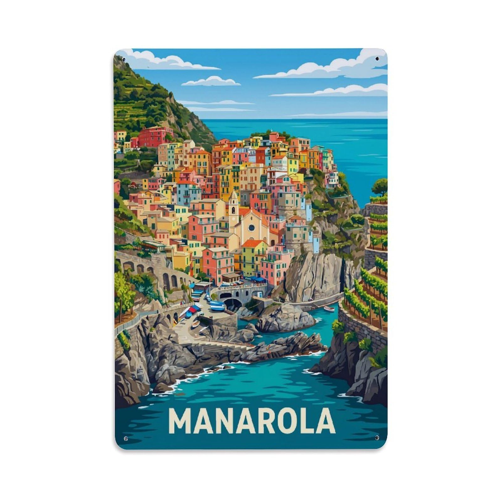 Huiyhb 8X12inch(20X30cm) Vintage Travel Manarola Italy Centered Metal Tin Sign