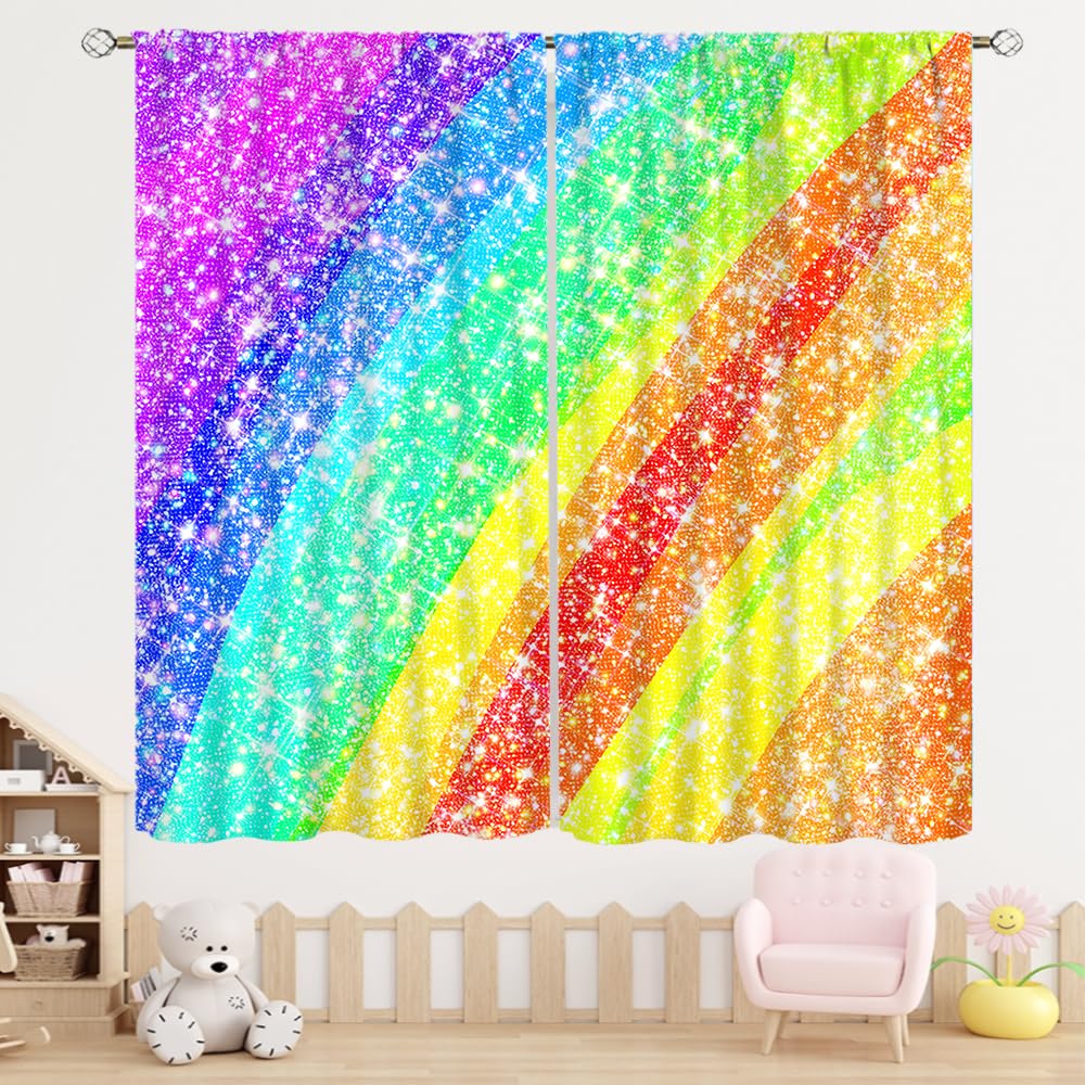 TYVGICZ Colorful Window Curtains Rainbow Sparkling Modern Window Treatments for Living Room Home Kitchen Bedroom Drapes, 42x45 Inch 2 Panels