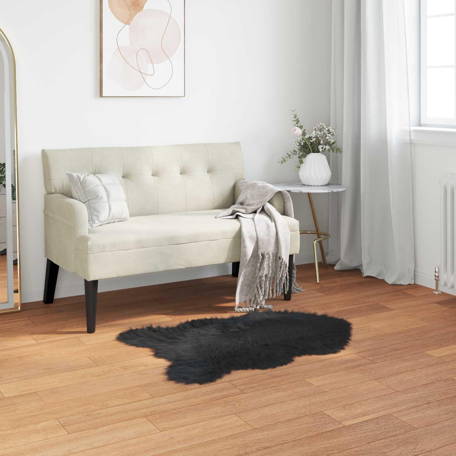 Tappeto in Finta Pelle di Pecora Nero 80x120 cm Per Interni | Morbido scendiletto sagomato a pelo lungo per soggiorno e camera da letto, dona calore alla casa.
