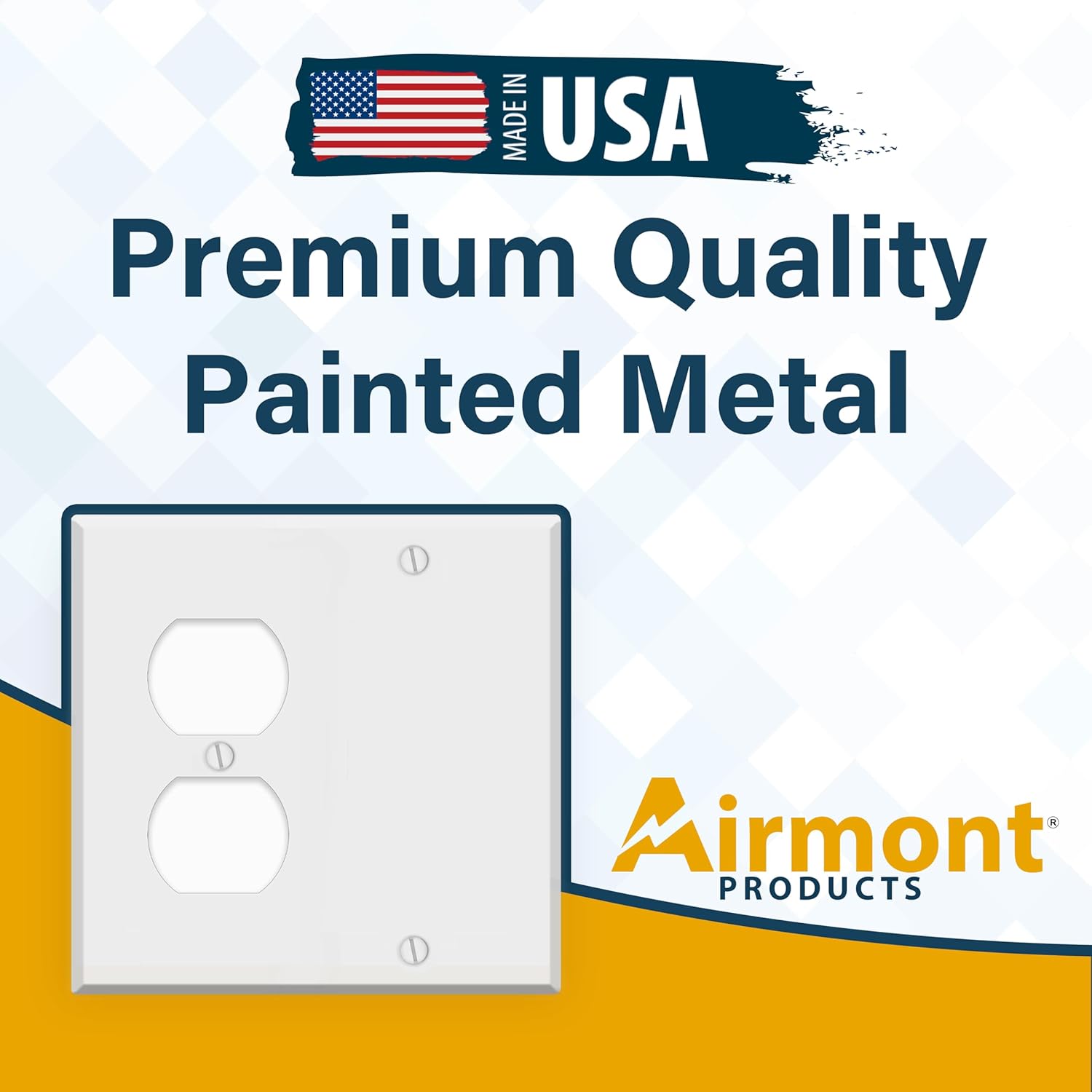 White Metal Combination Switch Cover, Duplex Blank Wall Plate, 2 Gang Standard Size, 1 Duplex Receptacle, 1 Blank, 4.50" x 4.56" Corrosion and Heat Resistant, Unbreakable Metal, Made In USA