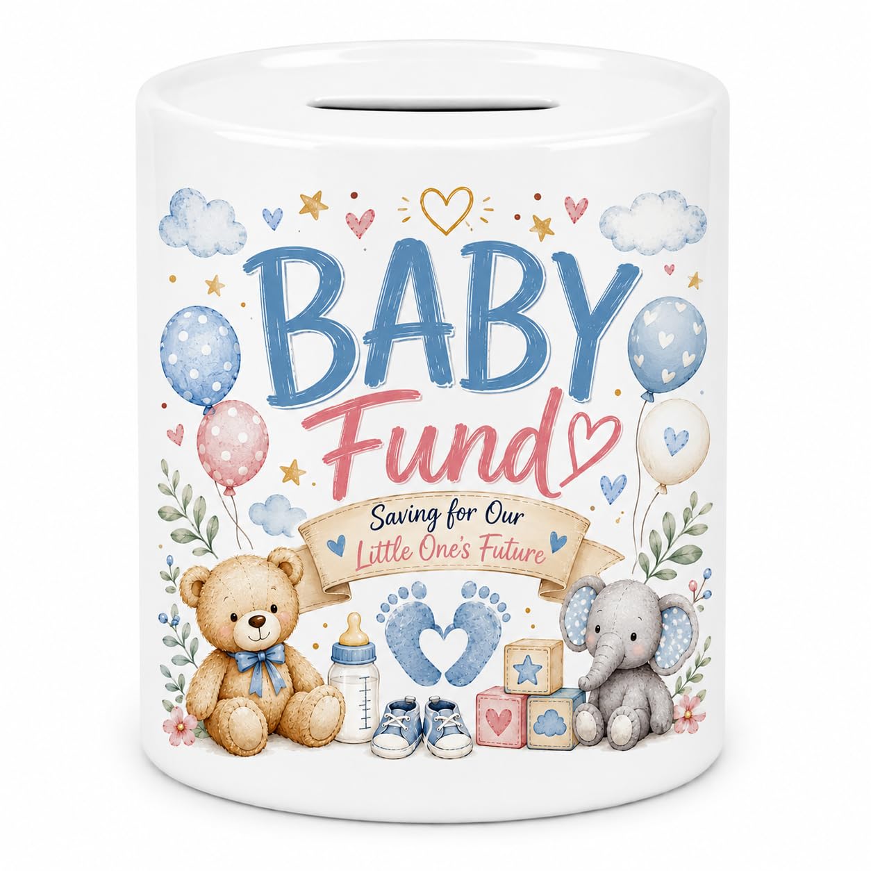 Baby Fund Money Box – Baby Savings Ceramic Piggy Bank – Saving for Our Little One’s Future – Cute Nursery Coin Bank for Boys & Girls
