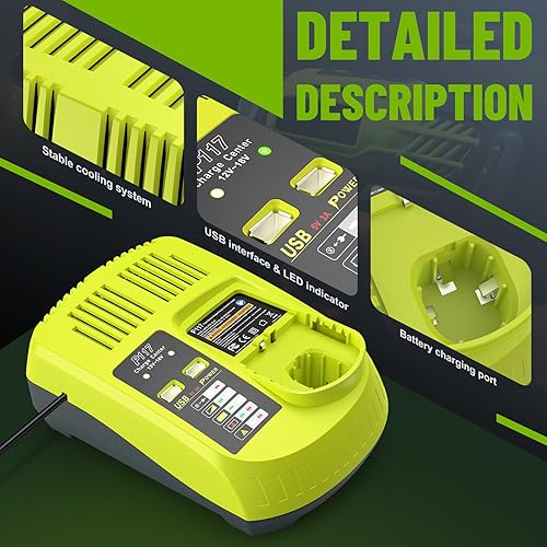 Miniatura 5 de P103 18V 3000mAh 2-Pack de 2 baterías de repuesto P117 12V-18V cargador para cargador de batería Ryobi Combo compatible con P100 P102 P104 P105 P107