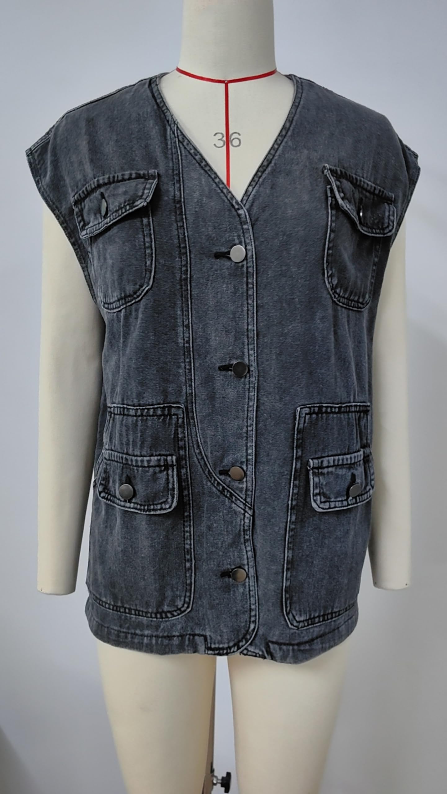 Gilet Di Jeans Casual Da Donna Senza Maniche Con Bottoni E Tasche