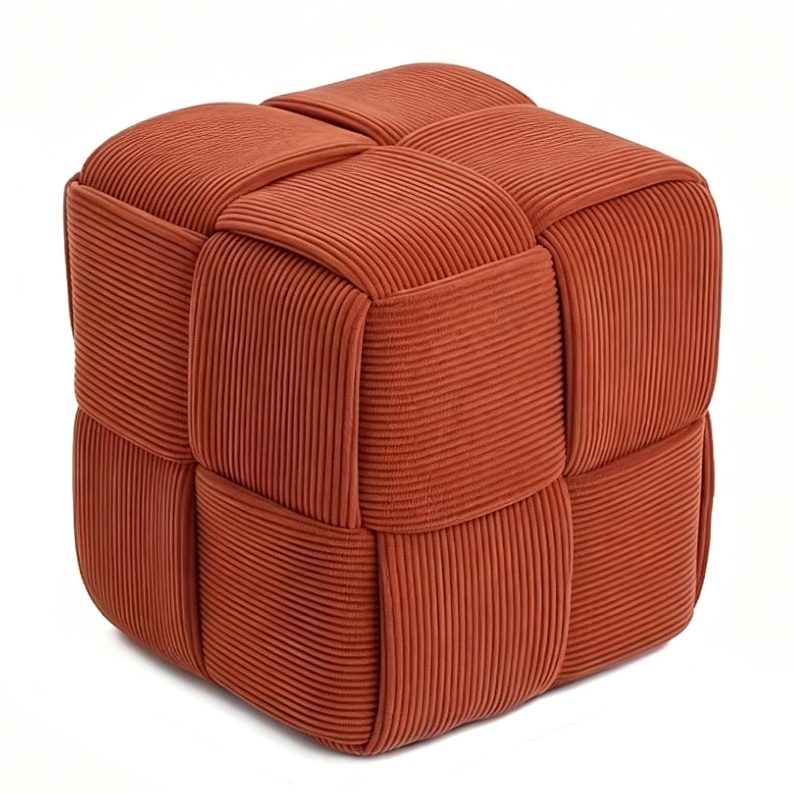 Minifactory Square Footstool Ottoman Stool, Corduroy Upholstered Small Stool for Living Room Bedroom Dormitory, Soft Sofa Foot Rest, Shoe Changing Stool (Orange)