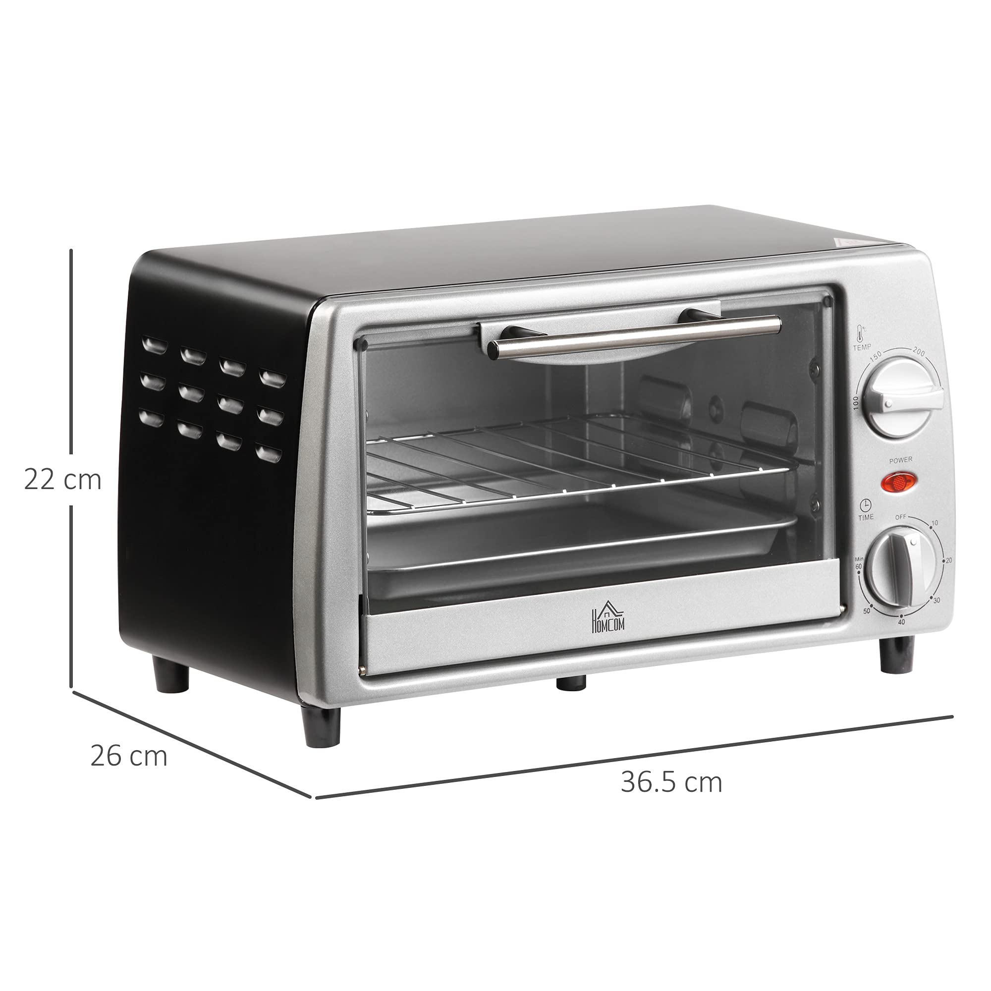 HOMCOM Fornetto Elettrico 10L 750W 36.5x26x22cm Argento Nero