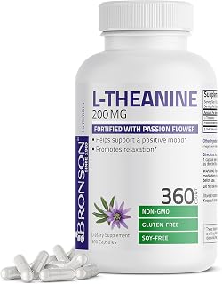 Bronson L-Theanine 200mg (Double-Strength) with Passion Flower Herb, Non-GMO Gluten-Free Soy-Free Stress Management Supplement, 360 Capsules