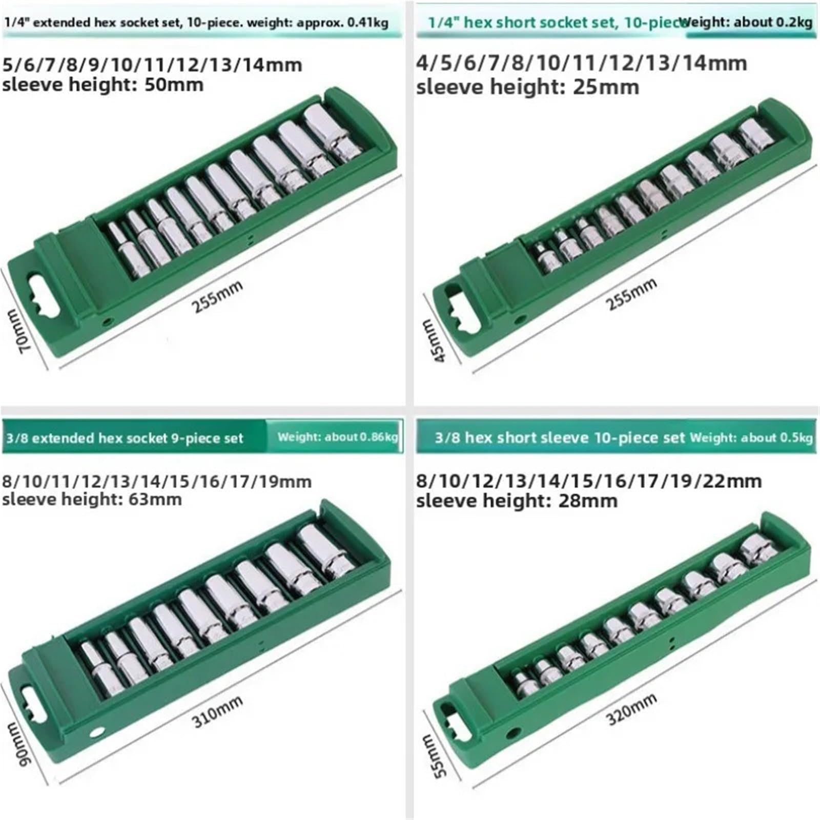 Llaves De Vaso Hexagonales Herramienta de soporte organizador trinquete, destornillador tuerca hexagonal, corto, largo y profundo(Long-10pcs-6.35mm)