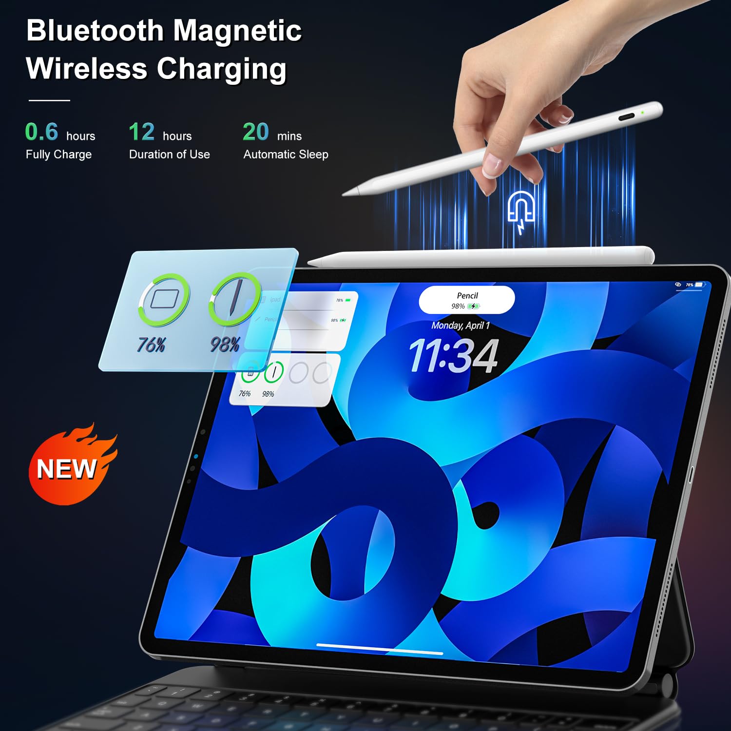 iPencil 2. Generation für ipad 2018-2025, Magnetische drahtlose Aufladung Stift für ipad Mit Handfläche Ablehnung& Neigung, Stylus Pen für iPad 6/7/8/9/10, Mini 5/6, Air 3/4/5 M2 M3, Pro 11" &12.9" M4