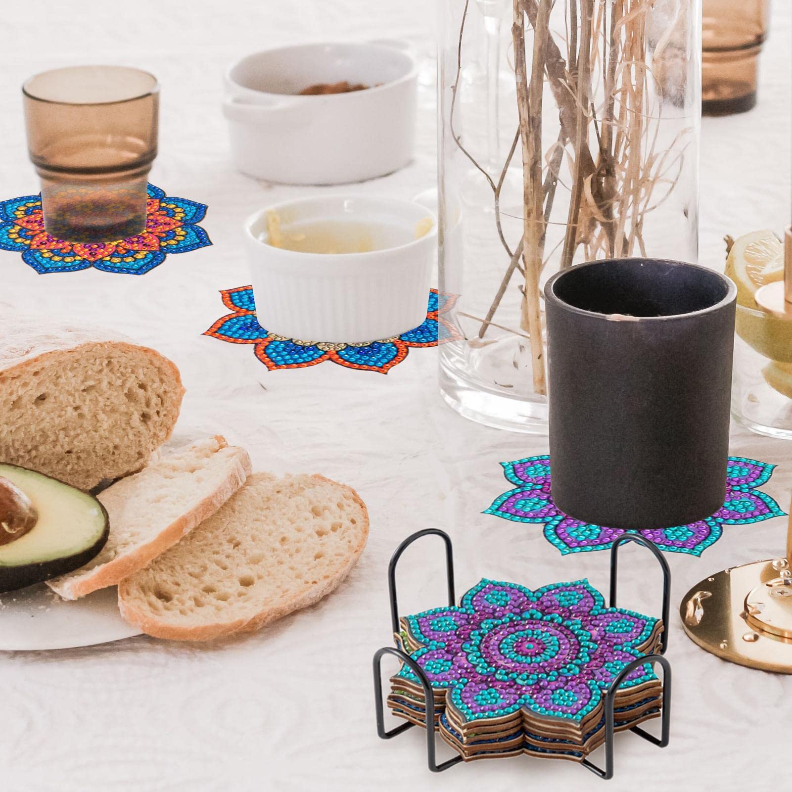Temlum Set Completo Diamond Painting Per Sottobicchieri - 6 Pezzi Con Supporto, Per Adulti E Bambini, Fai Da Te - 2