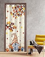 Vista 1 de Fall Thanksgiving Doorway Curtains - Blackout Curtains 78 Inches Long, Blue Pumpkin Gnomes Maple Leaf Rustic Sliding Door Curtains Grommet Window