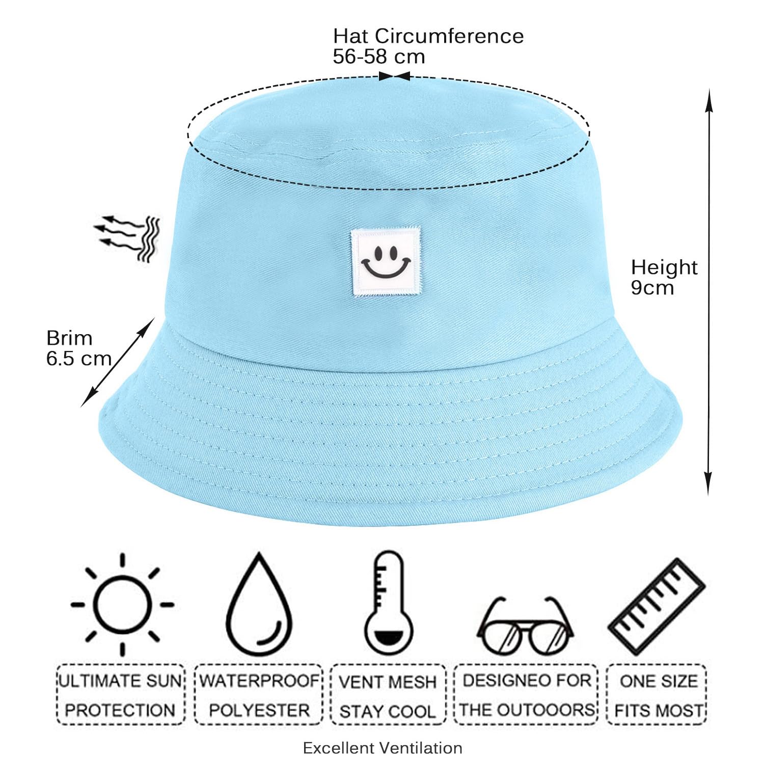 Tuopuda Cappello Pescatore Uomo Donna, Pieghevole Cappello da Pesca in Cotone Cappelli da Spiaggia Protezione del Sole Bucket Hat per Escursionismo Campeggio Viaggio Pesca 56-58cm