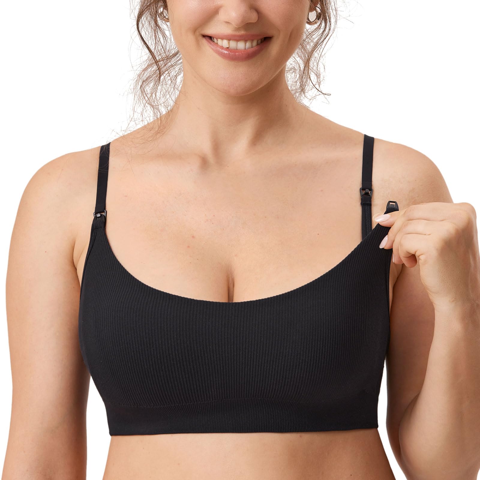 MOMANDA Damen Still BH ohne Bügel Soft Gepolstert Gerippt Schwangerschafts BHS Schlaf Bequemer