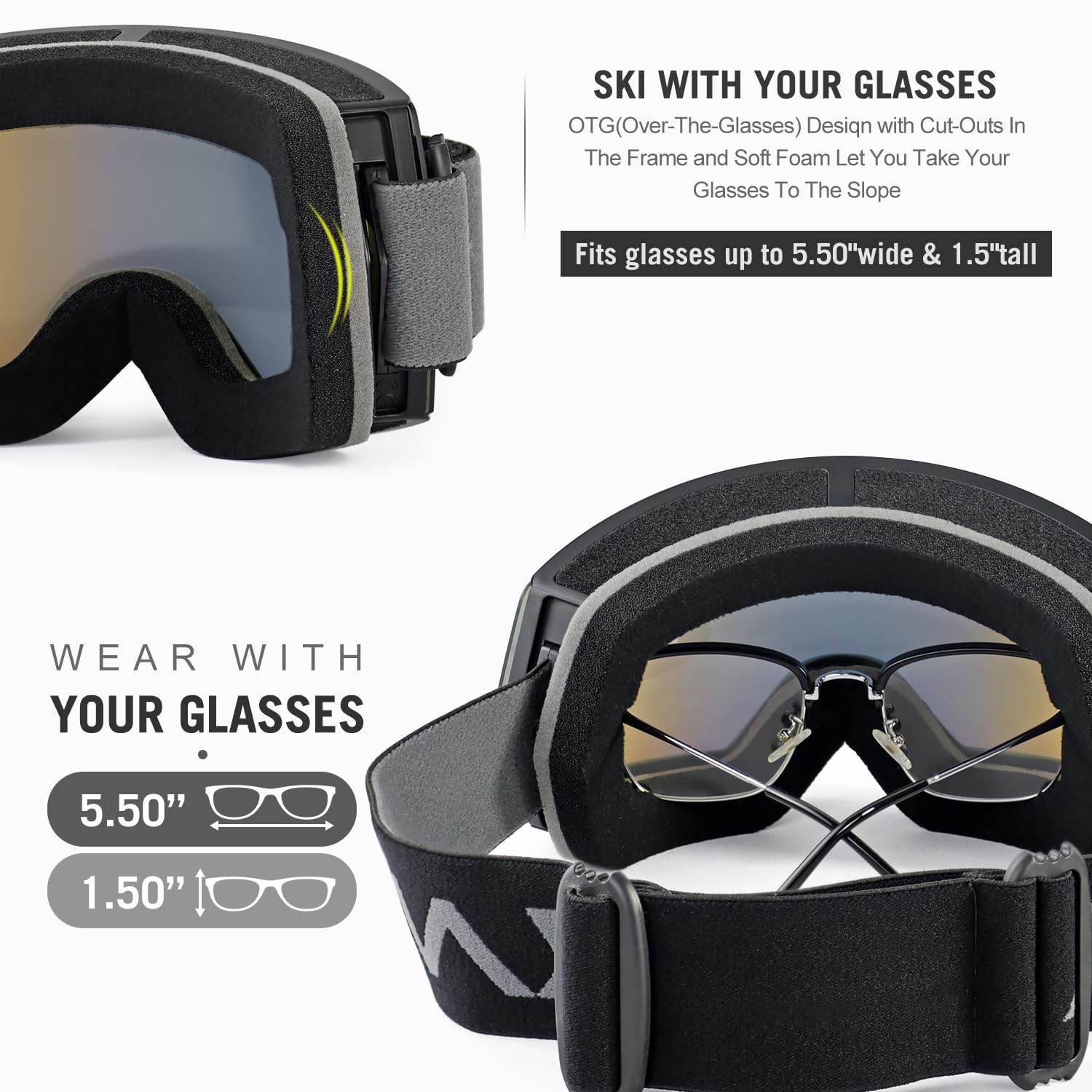 FMY Occhiali da sci per uomini, donne e ragazzi, anti appannamento, protezione UV400, per snowboard, sci, per adulti