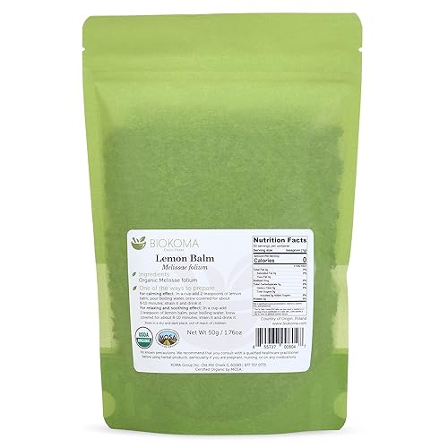 Miniatura 2 de Bálsamo de limón Biokoma puro y orgánico (Melissae folium) Hojas secas 50g (1.76oz) en bolsa resellable a prueba de humedad