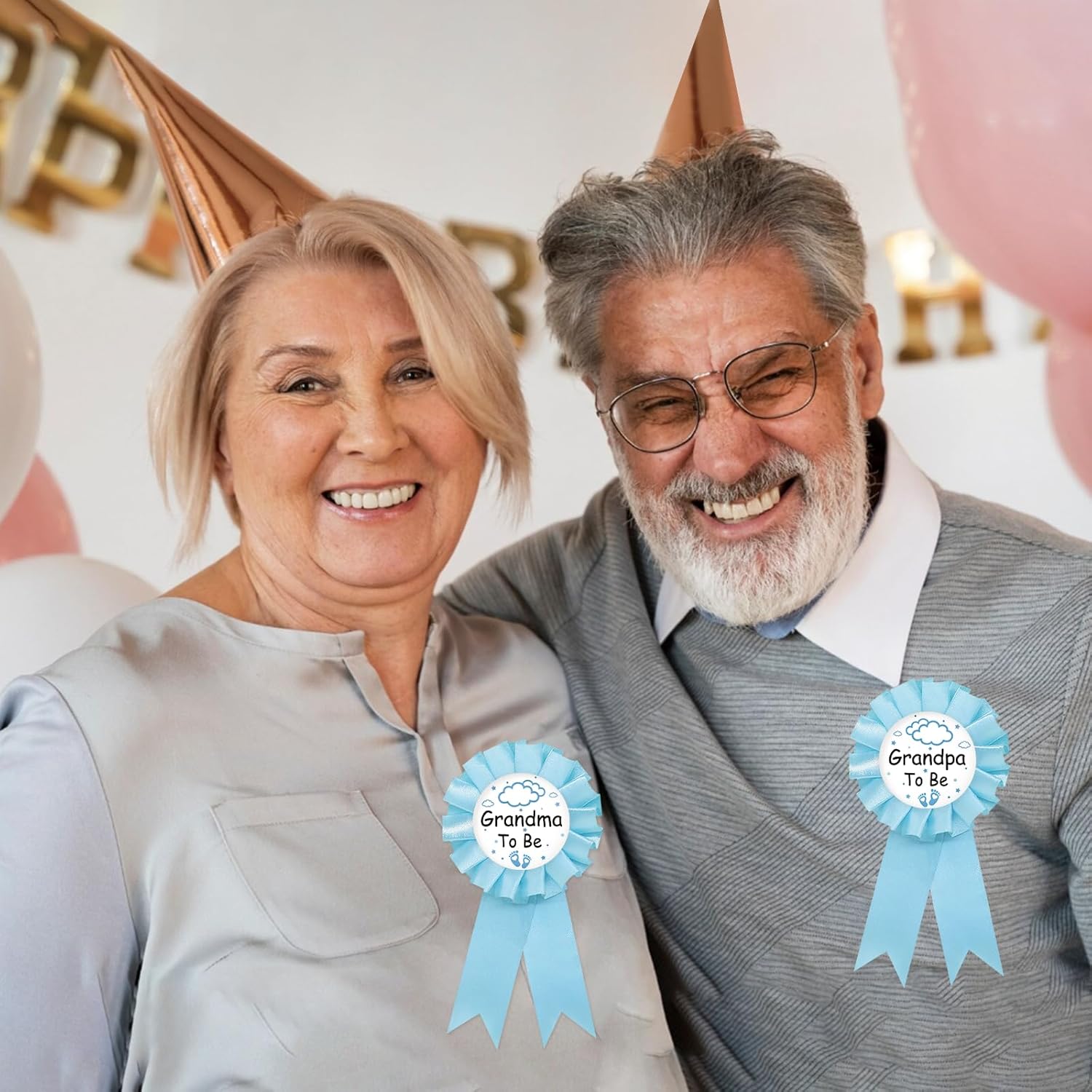 Nighttime Sky Grandma to Be Tinplate Badge Pin, Cloud Grandpa to Be Pin, Gender Reveal Button for New Grandparents, Blue Rosette Grandma Award Ribbon, Cloud Baby Shower Party Favors